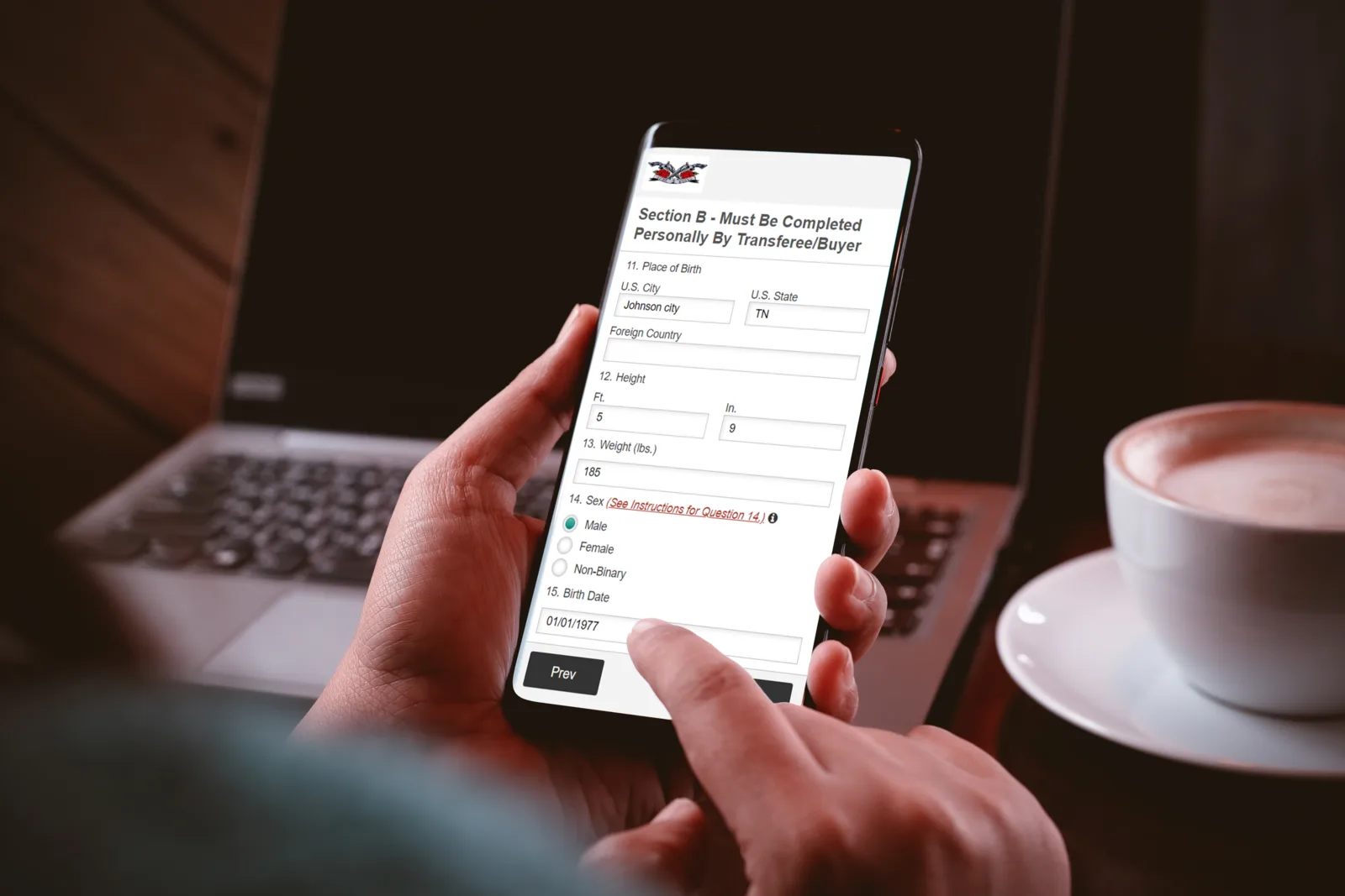 A customer completing the ATF Form 4473 on their phone with the e4473 guided digital form